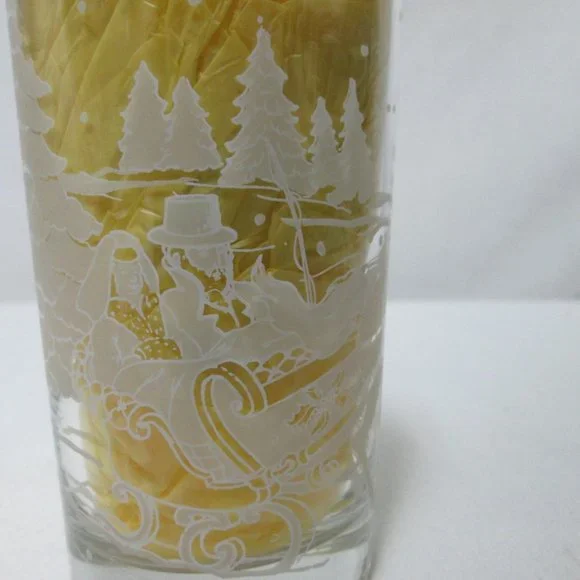 Vintage Cristal D'Arque Christmas Frosted Sleighride glass tumbler 6" Set 5
